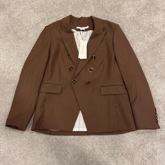 VERONICA BEARD MILLER MICRO-GINGHAM DICKEY JACKET in Camel Brown Size 16 NWT - Picture 2 of 10